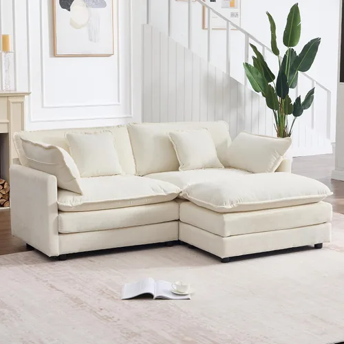 Vista 25 de KIVENJAJA - Sofá modular en forma de U extragrande tipo nube, chenilla moderna de 4 plazas con asiento profundo para sala de estar y oficina, con 2