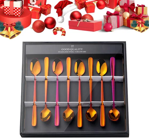 Vista 18 de YDware - Juego de cucharas de té helado de mango largo, cucharas doradas de cambio gradual de 7.87 pulgadas, cucharas de cóctel de acero inoxidable