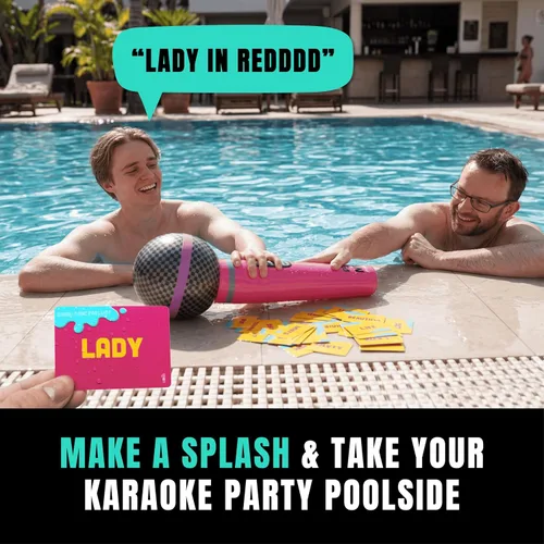 Vista 2 de Agarra el micrófono junto a la piscina - Juego de karaoke impermeable para Canta con el micrófono inflable, tarjetas impermeables, 2-10 jugadores, a
