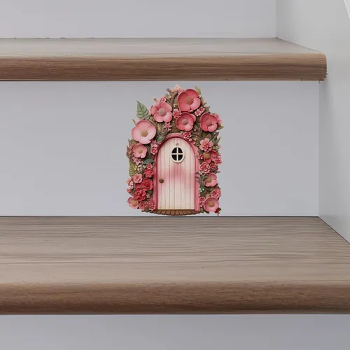Vista 2 de Begonia Flowers Garden House - Adhesivo de pared para puerta de hadas