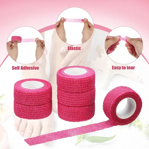 Vista 3 de Cinta adhesiva para dedos de 24 rollos rosa, cinta adhesiva transpirable y flexible, cinta elástica a prueba de sudor, protección contra ampollas