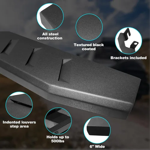 Vista 2 de Estribos de 6 pulgadas compatibles con Jeep Gladiator JT 2020-2024 con barra de 4 puertas nerf, color negro texturizado Side Steps,Nerf