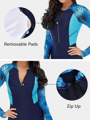 Vista 49 de ECUPPER Traje de baño de una pieza de manga larga para mujer, con cierre Boyleg, protector de erupción, cobertura de traje de baño de surf, traje
