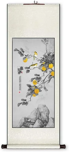 Vista 7 de Xzhipeng Pergamino Pintura colgante vertical Flor pájaro Pintura china Porche Pasillo Pasillo Pintura colgante Pergamino Sala de estar Comedor