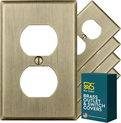 Vista 69 de Rio Salto BRASS Signature Collection MIDSIZE - Placa de pared de metal dorado para interruptor de luz o cubierta de tomacorriente, placa de pared
