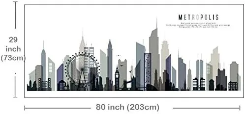 Vista 5 de Adhesivo de pared de ciudad, calcomanía de pared grande para sala de estar, calcomanías de pared negras, calcomanía de vinilo con diseño