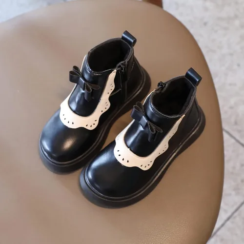 Vista 4 de Newborn Booties Kids Leather Shoes Baby Girls Oxford Boots Toddler Mary Jane Shoes Winter Warm Footwear Non-Slip Prewalker