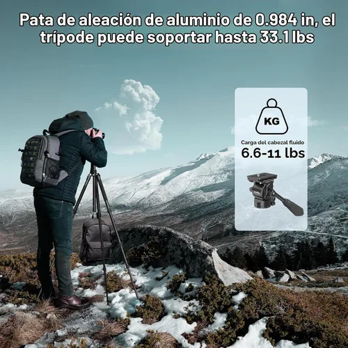 Vista 6 de SmallRig CT180 Trípode de Video, Trípode de Cámara de 72" Monopie con Cabezal Fluido, Trípode de Cámara de Aluminio, Cabezal Fluido Panorámico