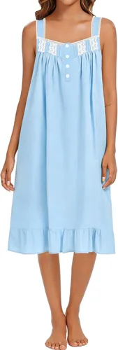 Vista 9 de YOZLY Camisones de algodón para mujer con bordado, sin mangas, con bolsillos S-XXXL