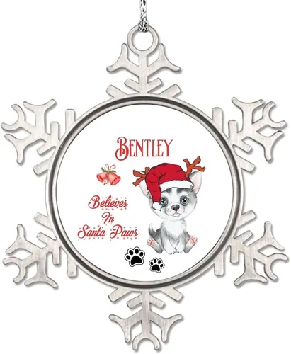 Vista 10 de Christmas Hat Dog Snowflake Ornaments Pug Dog Ornament for Christmas Tree Decor Believes in Santa Claw Metal Custom Pet Christmas Ornaments 2023