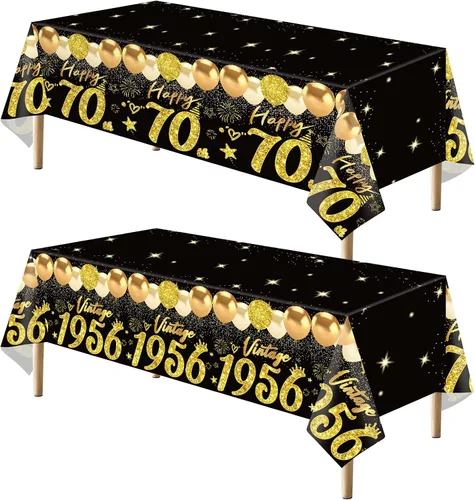 Vista 9 de Uiorgui 2 piezas mantel de cumpleaños número 18, mantel de cumpleaños número 18 negro dorado para niños y niñas, mantel de plástico rectangular