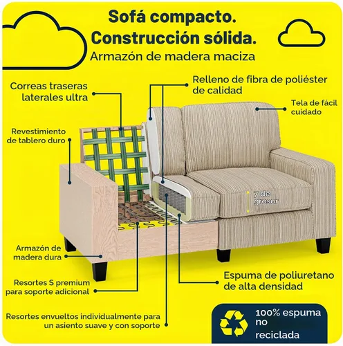 Vista 5 de Serta Palisades Sofás Tapizados para Sala, Sofá de Diseño Moderno, Tela, Beige
