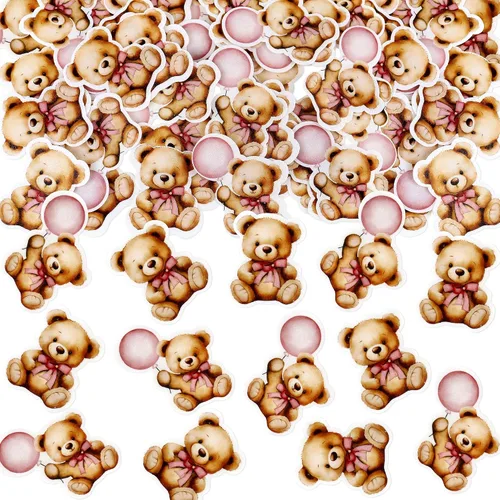 Vista 18 de 24 piezas de decoración para cupcakes con temática de "We Can Bearly Wait" Oso de globos brillantes, decoración temática de revelación de género