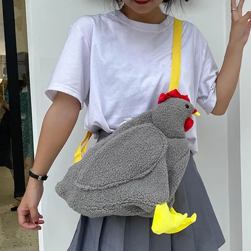 Vista 6 de TOOYFUL Bolso de pollo para niños y niñas, estilo animal, estilo vintage, caricatura, pollo, felpa, novia, esposa, Gris