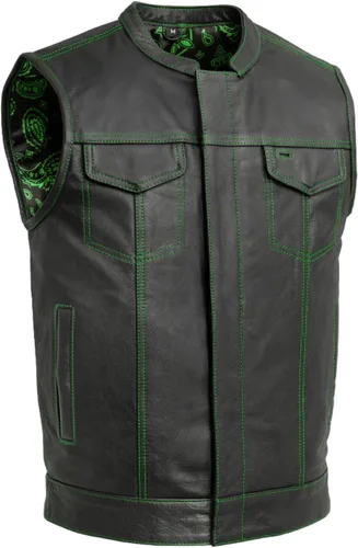 Vista 6 de First Mfg Co - The Cut - Chaleco de cuero para motociclista para hombre