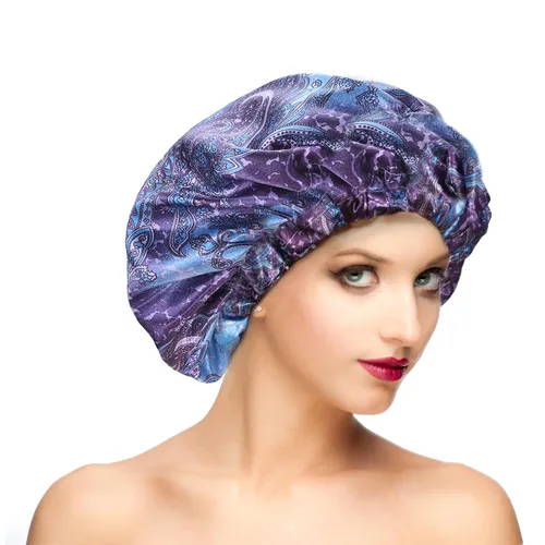 Vista 17 de Gorros de ducha para mujer, extra grande, ajustable, impermeable, reutilizable, gorro de ducha para mujeres y niñas, cabello largo y grueso, gorros