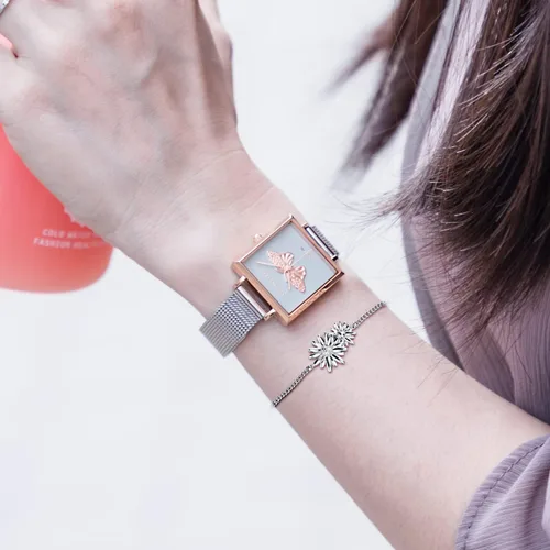 Vista 5 de VICTORIA HYDE Butterfly Women Watches Square Small Dial Watches for Women Waterproof Women's Wrist Watches with Genuine Leather Strap