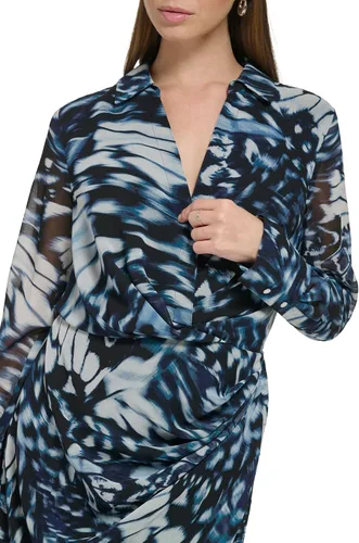 Vista 4 de Calvin Klein Blusa de manga larga con estampado frontal duradero para mujer