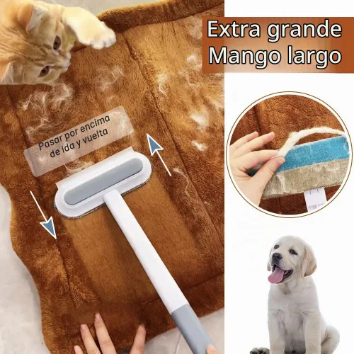 Vista 2 de Removedor de pelo de mascotas de mango largo de 14 pulgadas para muebles y sofá, herramienta limpiadora de piel de gato y perro reutilizable