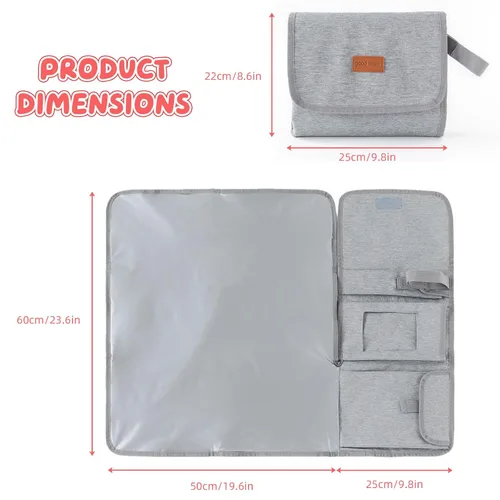 Vista 5 de Cambiador de pañales portátil, almohadillas de cambio de pañales de viaje lavables y plegables, tapete cambiador de bebé grande con bolsillo