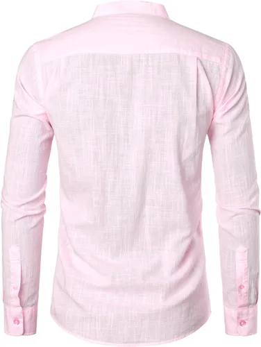 Vista 2 de ZEROYAA Camisas de algodón y lino de manga larga con botones y bolsillo para hombre