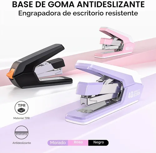 Vista 5 de Marsrock Grapadora resistente para escritorio con 40-50 hojas, 2000 grapas Rosa