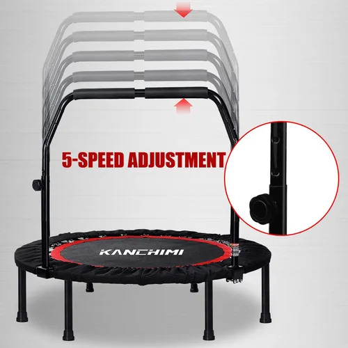 Vista 4 de Kanchimi - Mini trampolín plegable de 40"/48" para fitness, cama elástica para ejercicio en interiores con mango, carga máxima de 330 libras