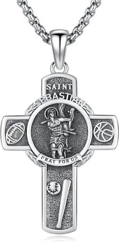 Vista 73 de 925 Sterling Silver Patron Saint Amulet Necklace for Men Women plateado
