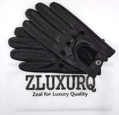 Vista 4 de ZLUXURQ Guantes de conducción profesionales de cuero para hombre sin forro, suaves y finos, piel de cordero italiana