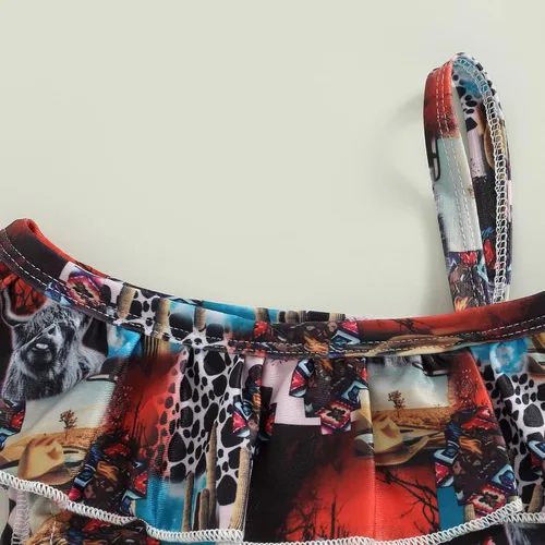 Vista 4 de Meiweileya Traje de baño de dos piezas con volantes y estampado de leopardo para niña pequeña