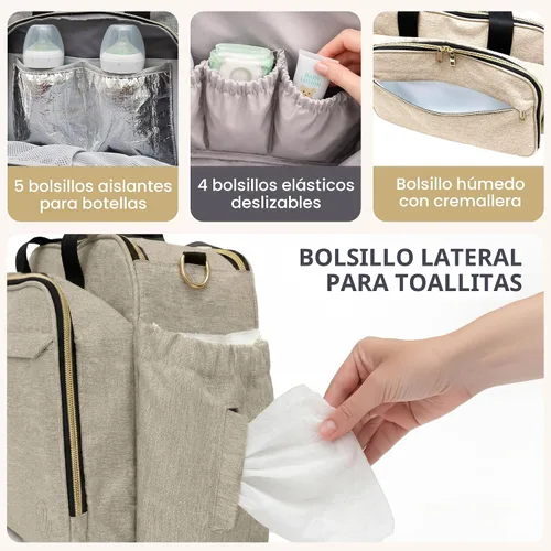 Vista 4 de Mellories Bolso de pañales convertible de 4 en 1 para bebés niños y niñas - Se convierte en mochila de pañales, bolso de bebé, bolso de cochecito