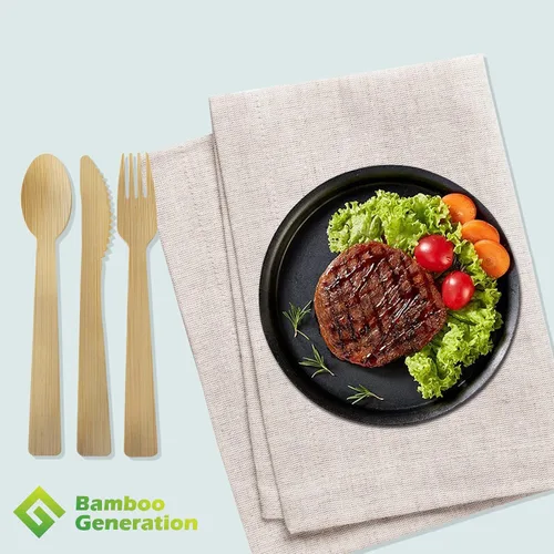Vista 4 de Tenedores 100% de bambú – Utensilios desechables, biodegradables y compostables, cubiertos reutilizables o desechables para bodas, campamentos