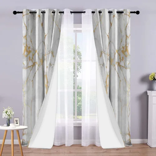 Vista 8 de Cortinas opacas de mármol blanco, modernas cortinas abstractas transparentes para sala de estar y dormitorio, diseño de cortina y gasa que puede