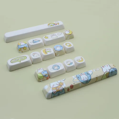 Vista 3 de MOA - Teclas de perfil de conejo, lindo conejo personalizado PBT Dye-sub Keycap 144 teclas para teclado mecánico, juego de teclas de tamaño completo