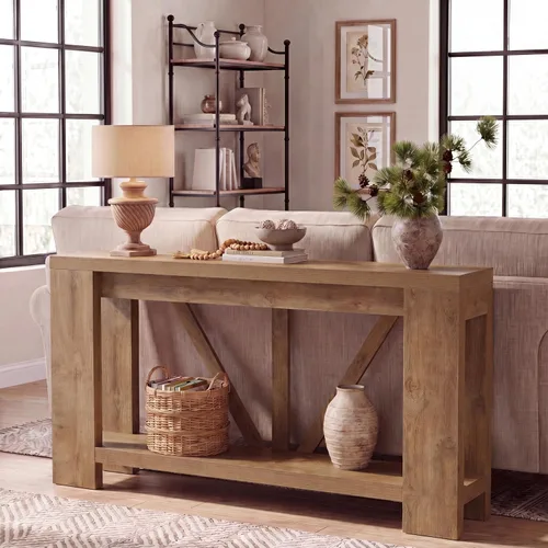 Vista 8 de Tribesigns Mesa de entrada extra larga de 70.9 pulgadas, mesa consola de madera de granja con almacenamiento, mesa de sofá moderna detrás del sofá