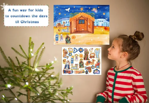 Vista 2 de WhatSign - Calendario de Adviento con calcomanía de pesebre para niños