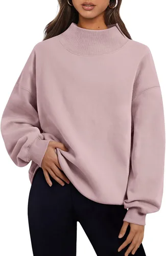 Vista 42 de Trendy Queen Sudaderas de cuello alto para mujer, de gran tamaño, trajes de Albaricoque