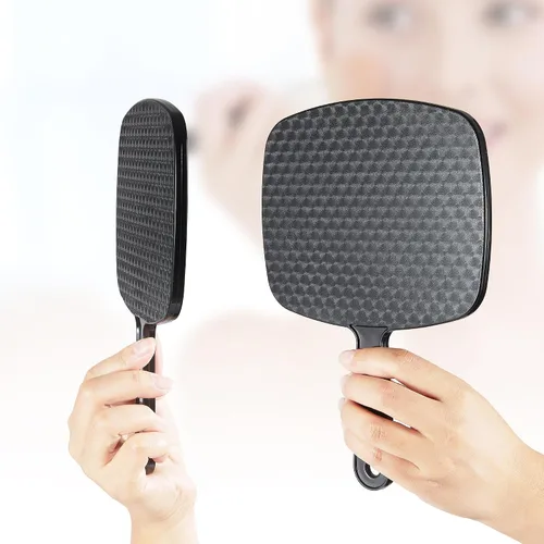 Vista 5 de HYOUJIN Espejo de mano (6.7 x 9.4 pulgadas), espejo pequeño de mano para peluquería y salón, espejo portátil de maquillaje de mano para viajes, Negro