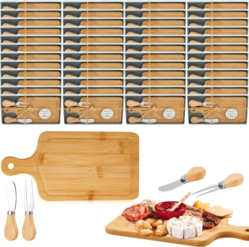 Vista 13 de Ziliny Tabla cuadrada de madera de queso con cuchillo y tenedor, con caja y etiqueta de agradecimiento, para San Valentín, despedida de soltera
