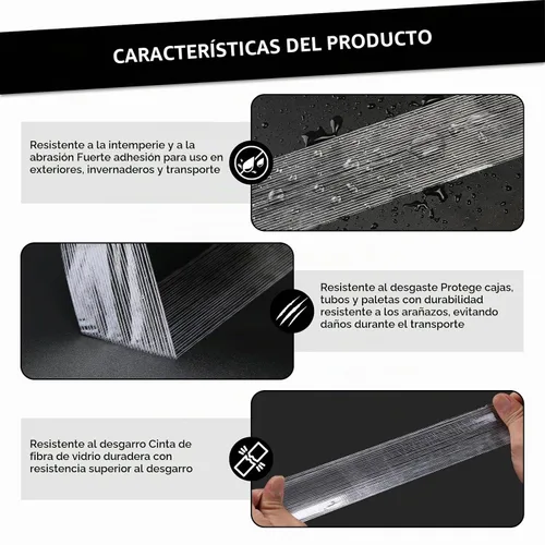 Vista 6 de Cinta de fibra de vidrio reforzada transparente de 2 pulgadas x 30 yardas, cinta de fleje de filamento de 5.5 mil, adhesivo resistente
