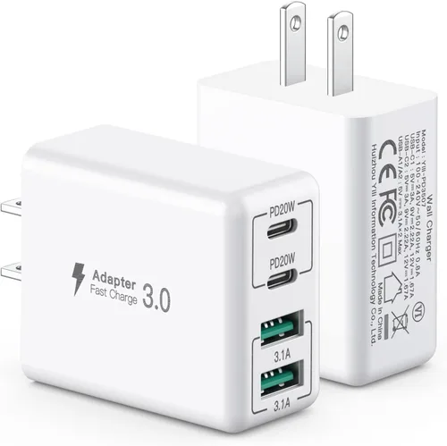 Vista 10 de Cargador de pared USB C, bloque cargador USB C de 4 puertos de 40W, bloque de carga rápida puerto dual PD+QC enchufe de pared multipuerto tipo C