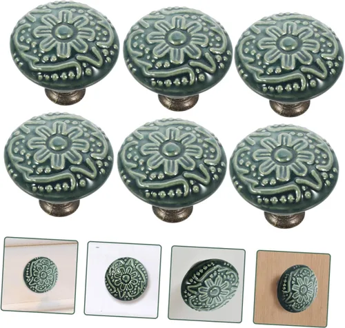 Vista 9 de Pomo decorativo de cerámica para puerta, 6 piezas, pomos decorativos para armario, manijas de tocador, tiradores de gabinete de cocina, pomos