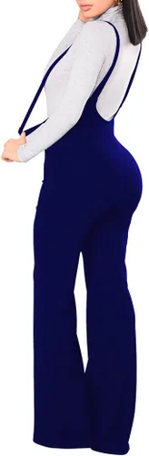Vista 2 de Remelon Overol sin mangas para mujer, cintura alta, con cremallera frontal, acampanada, con tirantes, Azul