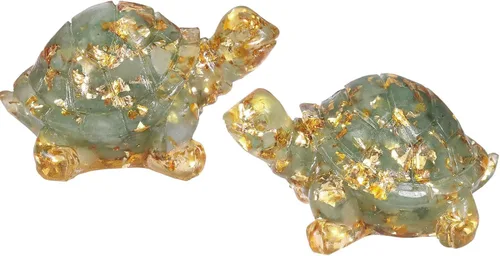 Vista 11 de SUNYIK Paquete de 2 estatuas de tortuga de cristal de orgón, amuleto de tortuga de piedra de Reiki, escultura Fengshui para decoración de oficina