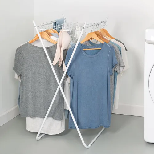 Vista 2 de Honey-Can-Do Estante de secado de ropa plegable fácil de plegar – Estante de lavandería de metal resistente, soporta 40 libras, perchero de ropa que
