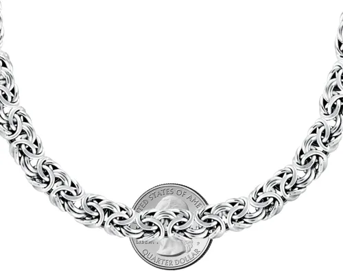 Vista 3 de Savlano Collar de cadena de eslabones bizantinos planos italianos de plata de ley 925 de 0.354 in, collar bizantino hueco de 20 pulgadas para mujer