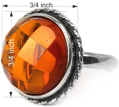 Vista 2 de Anillo clásico redondo de plata de ley ámbar báltico 0.591x0.591in cabujón