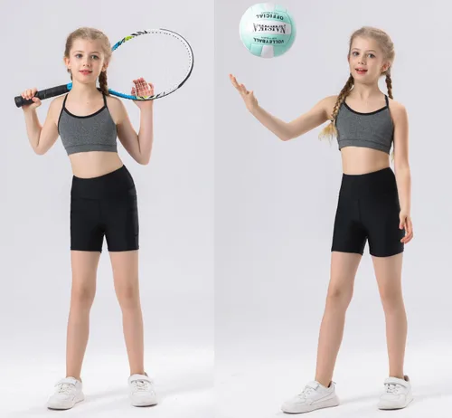 Vista 3 de Yilisha Paquete de 2 pantalones cortos deportivos para niñas de 4 pulgadas, pantalones cortos de voleibol para bicicleta, pantalones cortos
