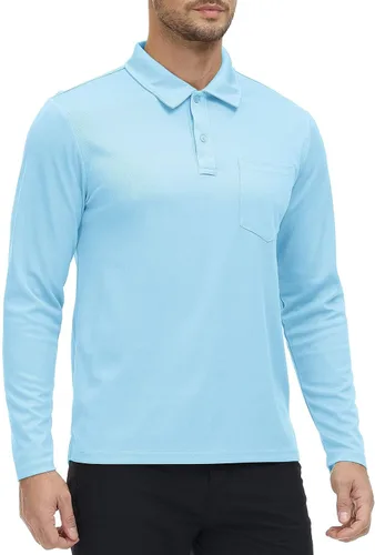 Vista 24 de Rdruko Polo para hombre con bolsillo de manga larga de secado rápido para golf al aire libre con cuello