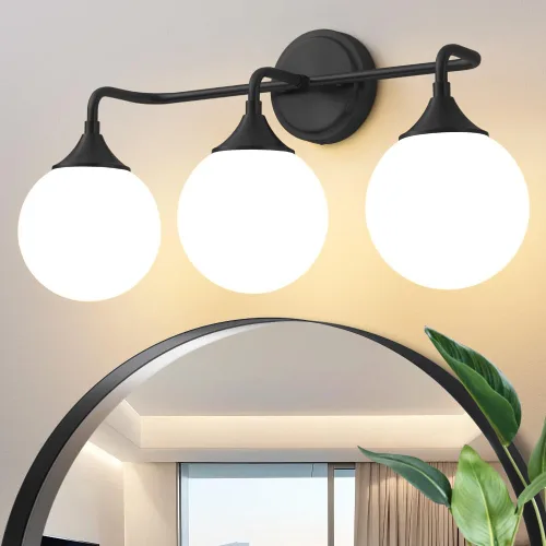 Vista 9 de Accesorios de Iluminación para Baño Negros, Iluminación Moderna de Tocador Sobre Espejo, Aplique de Pared Negro Mate Moderno de Mediados de Siglo
